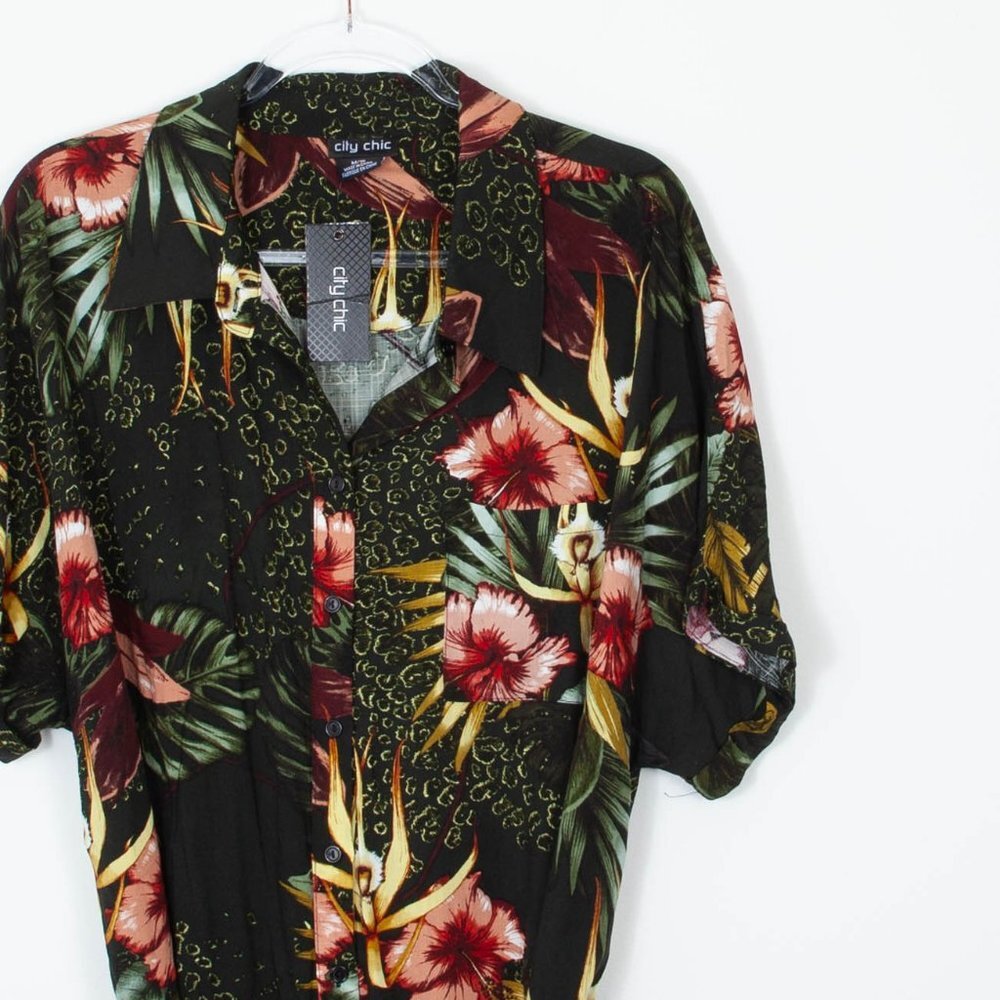 City Chic Phucket Tropical Button Front Floral Shirt Dress Womens Size 18 NWT - Picture 5 of 12